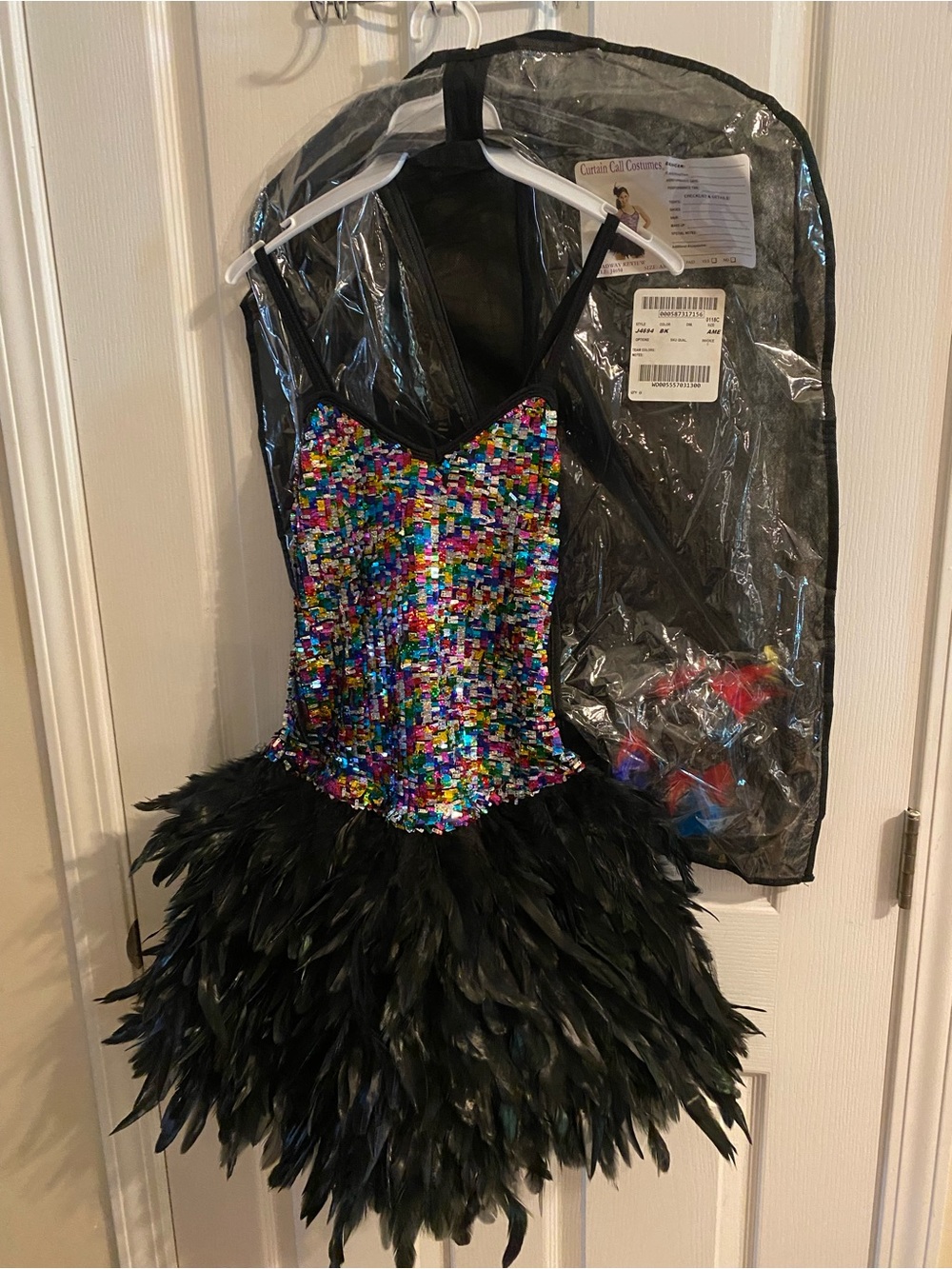 Adult Curtain Call Black Feather & Multicolor Sequin Dance Costume